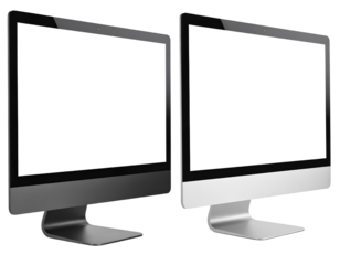 Dual Display Modern PC Monitor Mockups with Empty Screens, Transparent Background