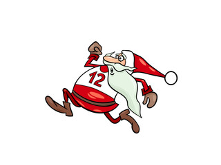Funny cartoon santa claus running marathon