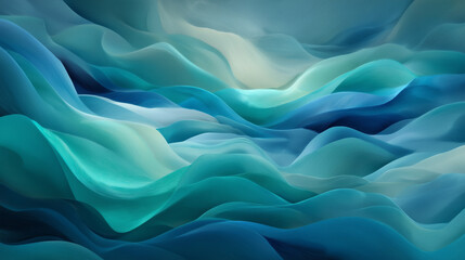 Fototapeta premium Soft fluid shapes in blue and turquoise shades, gently merging and flowing, resembling abstract water currents