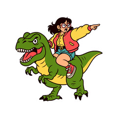 Girl Riding T-Rex Dinosaur Illustration