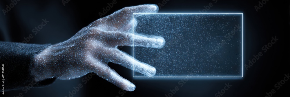 Poster Cyber Hand Protecting Personal Data in Digital Form Fields, Highlighting the Importance of Privacy in Modern Technology