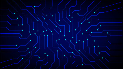 Abstract digital circuit board background with glowing blue lines and nodes representing technology, data connections, and electronic systems