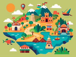 Obraz premium Colorful map of a whimsical island.