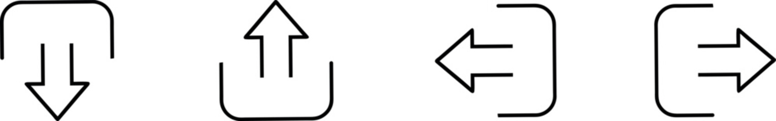 Arrow Icons Set – Download, Upload, Login, Logout Line Symbols Isolated on White Background