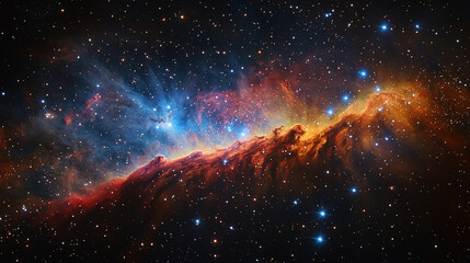 Colorful Cosmic Nebulae with Bright Stars in Deep Space