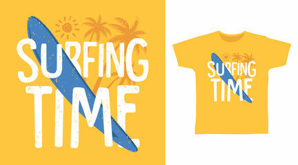 Surfing time hand drawn typography vector, ready for print on t-shirt and other uses.