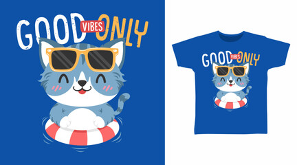 Cool kitten with glasses hand drawn illustration vector, ready for print on t-shirt and other uses