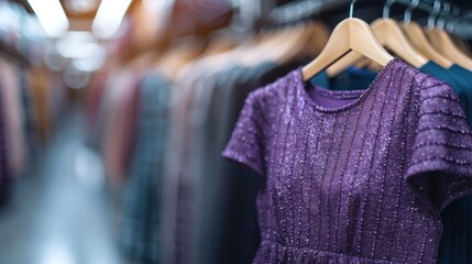 Obraz premium A stunning purple dress on a hanger in a stylish boutique captures the essence of fashion and style, inviting shoppers to explore the world of contemporary design and elegance.
