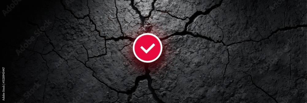 Poster cracked error icon illuminated above dark abstract texture with clean top zone