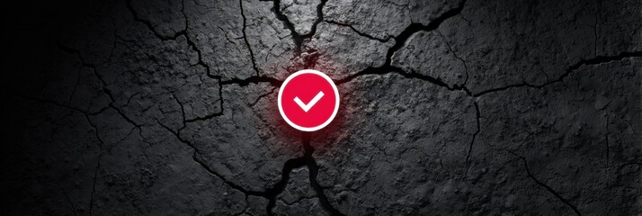 Cracked Error Icon Illuminated Above Dark Abstract Texture With Clean Top Zone