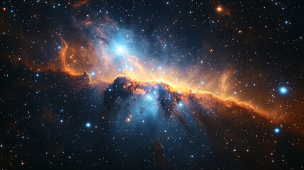 Cosmic Nebula Illuminated Stars in Deep Space
