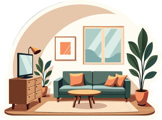 Warm and Inviting Living Room Interior with Abundant Natural Light