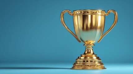 Golden Trophy on Blue Background