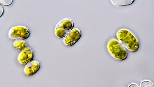 Cosmarium green algae under microscope view 