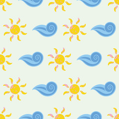 Summer sun and wave seamless pattern design