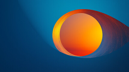 A cosmic scene featuring a blue sky and orange sun with a hole at the center