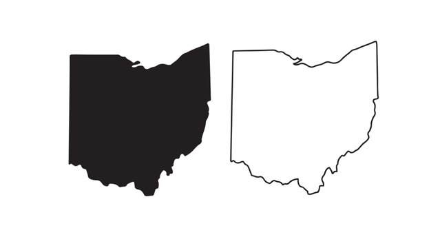 Ohio state map with black silhouette and outline on white background