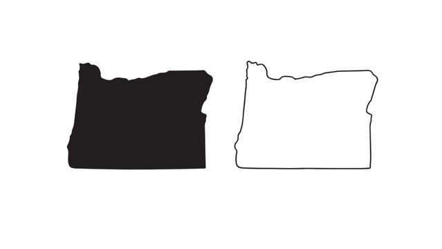 Oregon state map with black silhouette and outline on white background