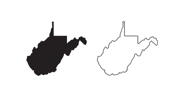 West Virginia state map with black silhouette and outline on white background