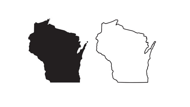 Wisconsin state map with black silhouette and outline on white background
