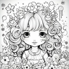 coloring girl with flowers