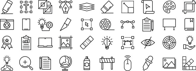 Creative Design Tools and UI Icon Set, graphic design icon pack, line icon