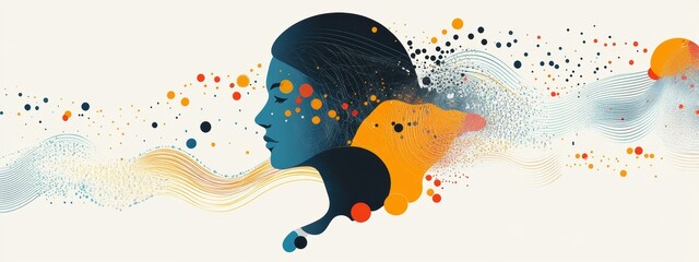 Abstract AI Data Flow Woman Profile Tech Background Digital Art
