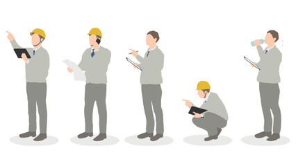 Construction Worker Vector Set – 5 Poses (Light Gray Uniform)