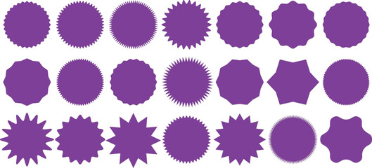 Set of circles with zigzag edges, Silhouette stickers circle, sunburst sticker shapes, circle and star shaped price tag, round stamp sticker vector icon set in purple color,Circle sticker, Wavy edge, 