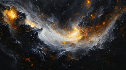 Golden Nebula Clouds in Deep Space