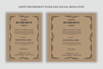 Retirement Flyer Design Template. Retirement Party Invitation Layout, square banner, and a4 poster, Retirement flyer template. Happy retirement party flyer design. 