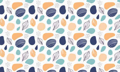 Modern abstract seamless pattern with botanical doodles and textures