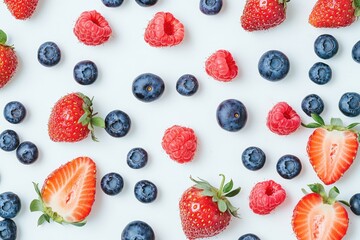 Colorful Assortment of Fresh Raspberries, Strawberries, and Blueberries