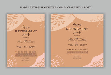 Set of retirement party invitation, square banner, instagram story and a4 poster, vector illustration eps 10