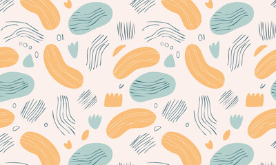 	Playful abstract seamless pattern with brush strokes and doodles