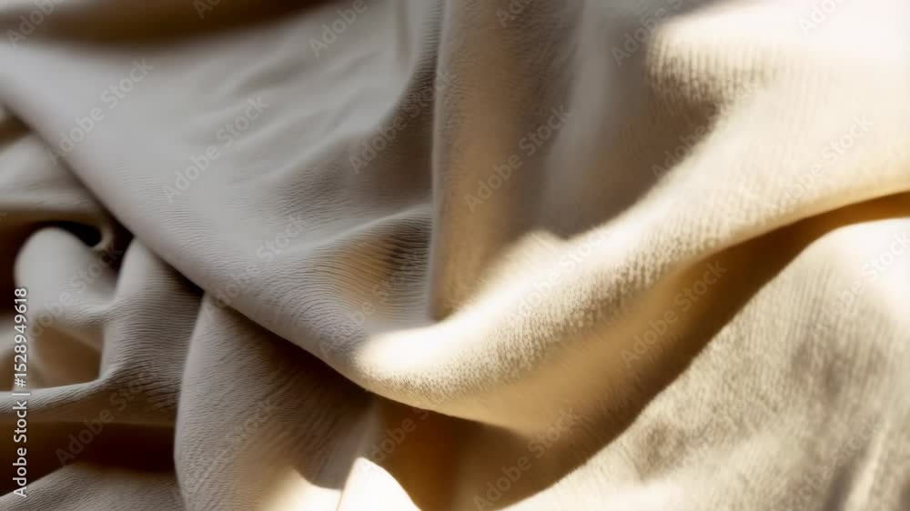 Aufkleber detailed view of light beige colored fabric material with sunlight creating shadows and folds in the