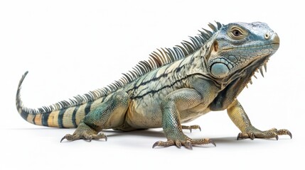 Obraz premium Iguana body turning mid-step, full spine and tail visible, clean isolated background