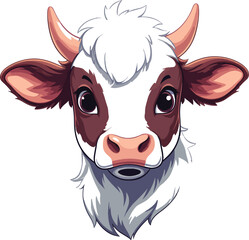  Cute Cartoon Cow Head Illustration on White.
