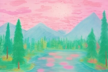 Fototapeta premium Lake art backgrounds painting.