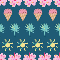 Summer fun vacation colorful seamless vector pattern