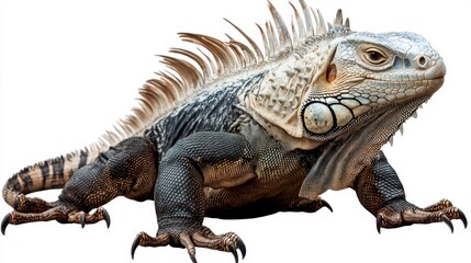 Obraz premium Spiny-tailed iguana mid-crawl with claws extended and tail curled, transparent background for cutout use