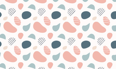 Minimalist abstract seamless pattern with textured and solid blobs