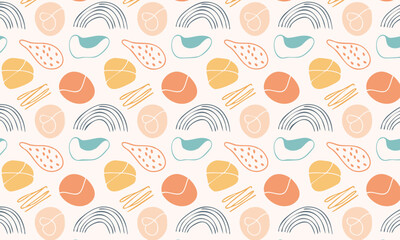 Playful abstract seamless pattern with rainbows and doodles