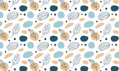 Minimalist abstract botanical seamless pattern with hand-drawn leaves