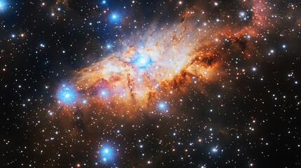 Bright Stars and Glowing Nebula in Deep Space