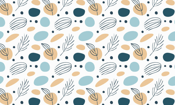 Fototapeta Minimalist abstract botanical seamless pattern with hand-drawn leaves