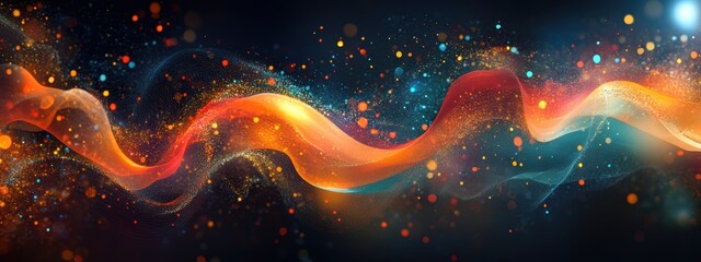 Abstract Data Flow Glowing Orange Blue Curves Particle Background