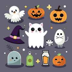 Cute Cartoon Halloween Design Set