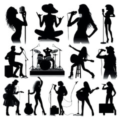 Obraz premium A set of high quality silhouette pop singer country music rock star and hiphop rapper art