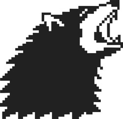 Obraz premium Pixel art roaring bear head silhouette retro black digital animal icon, wild predator, aggressive expression, vintage graphic emblem